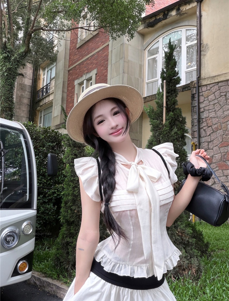 Black-white summer skirt wide waist tops a set for women