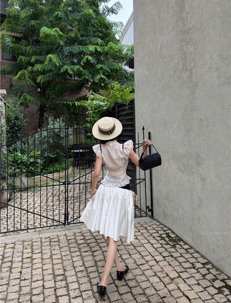 Black-white summer skirt wide waist tops a set for women