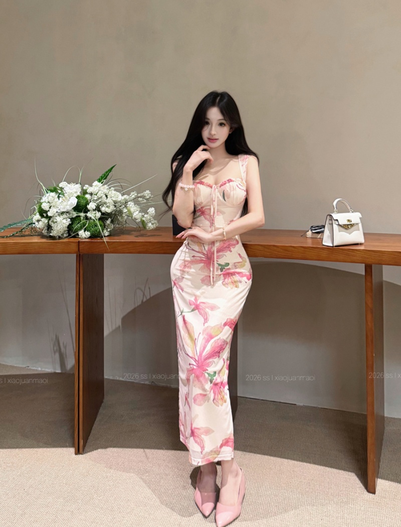 Printing slim dress summer long dress for women