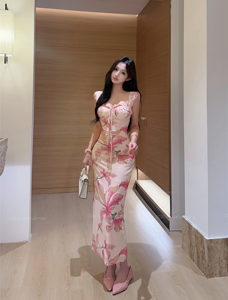 Printing slim dress summer long dress for women