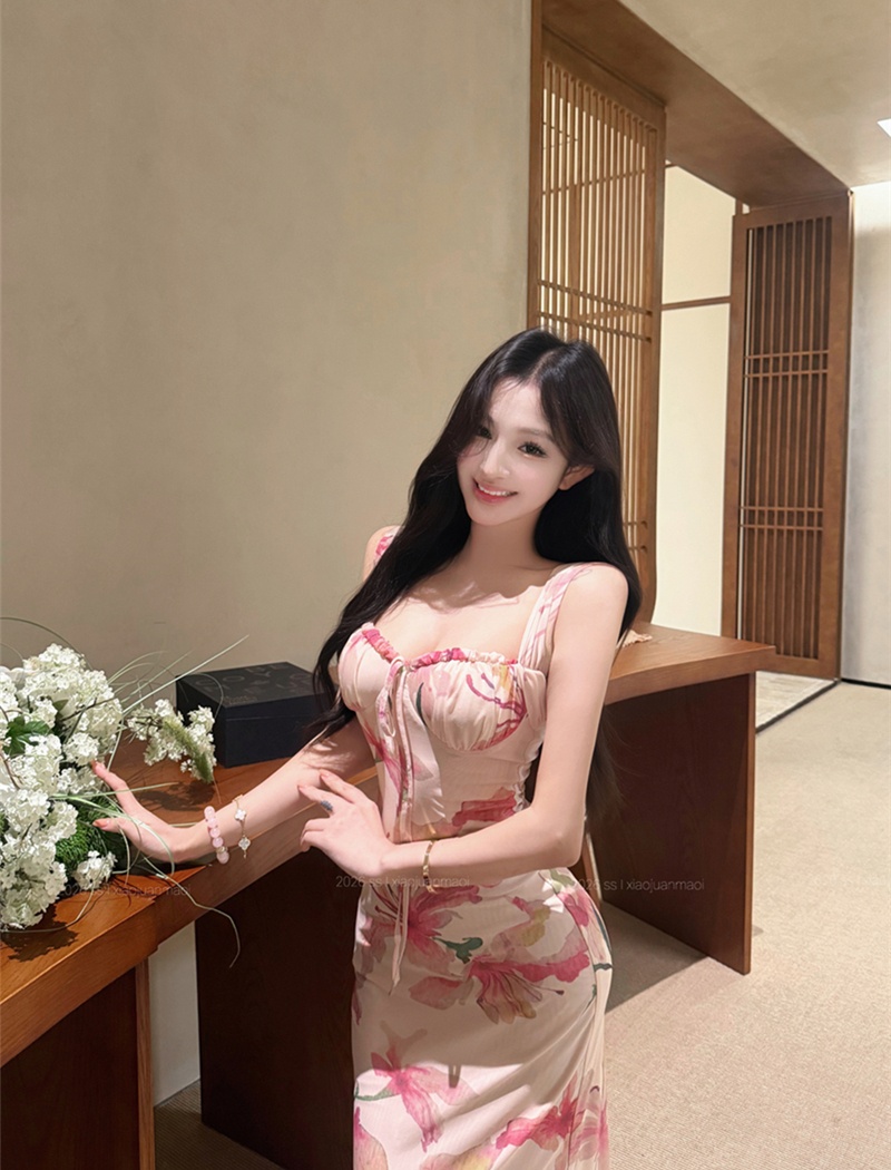 Printing slim dress summer long dress for women
