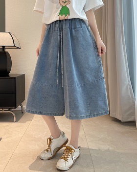 Thin seven tenths jeans wide leg cropped pants for women