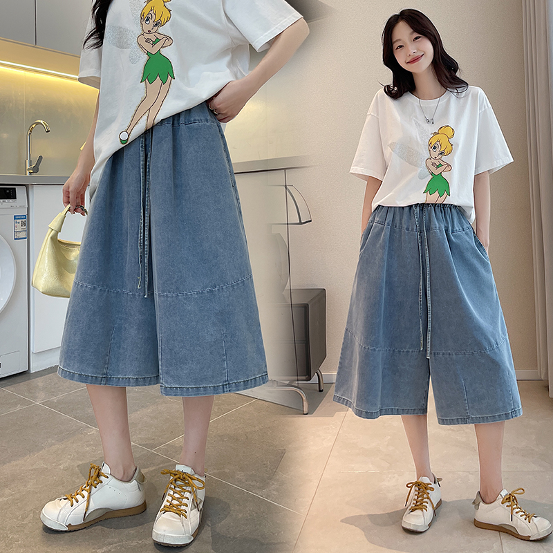 Thin seven tenths jeans wide leg cropped pants for women