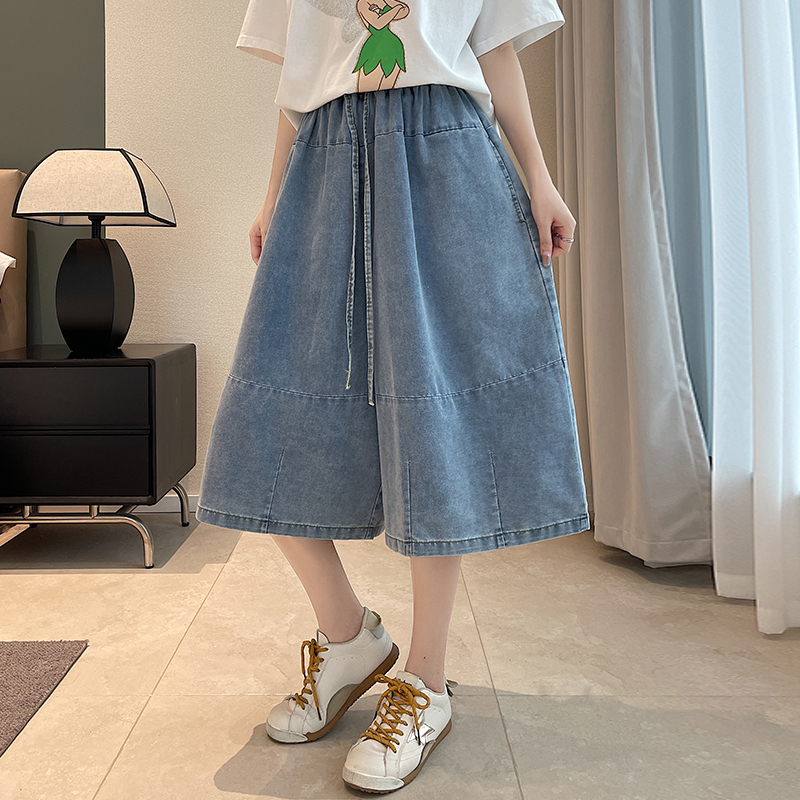 Thin seven tenths jeans wide leg cropped pants for women