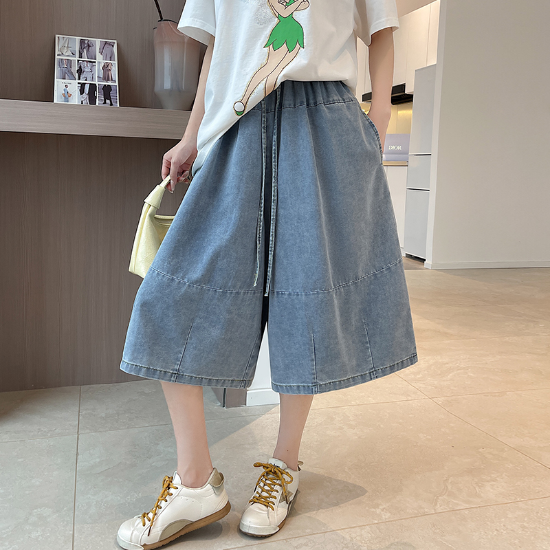 Thin seven tenths jeans wide leg cropped pants for women