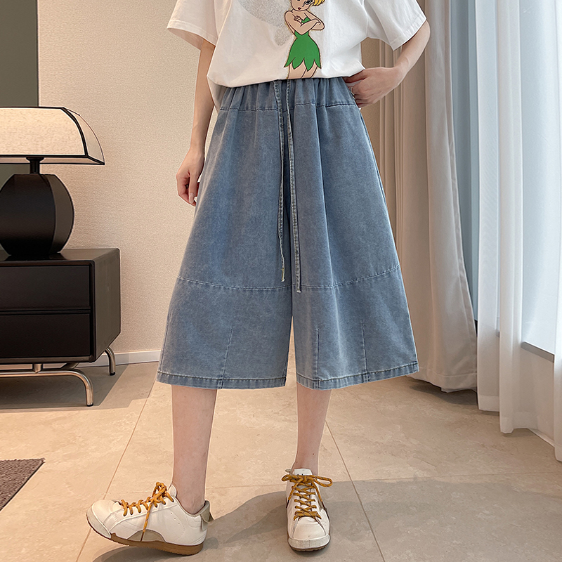 Thin seven tenths jeans wide leg cropped pants for women