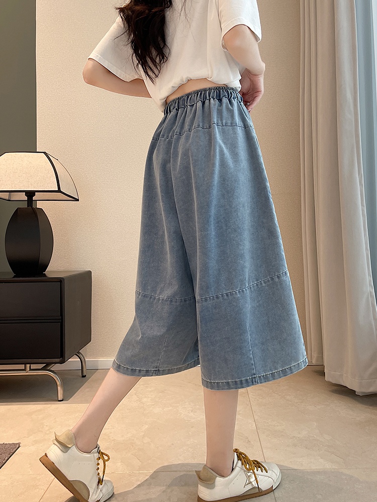 Thin seven tenths jeans wide leg cropped pants for women