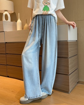 Slim drape jeans wide leg ice silk pants for women
