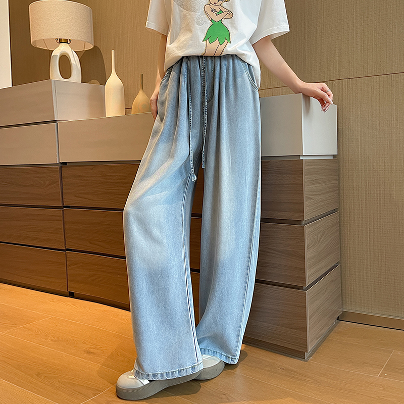 Slim drape jeans wide leg ice silk pants for women
