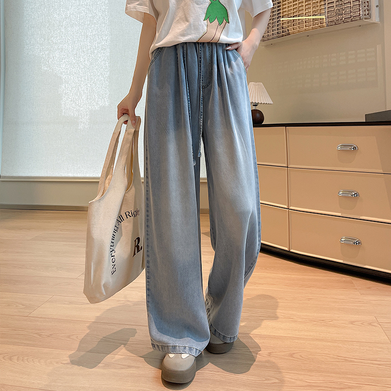 Slim drape jeans wide leg ice silk pants for women