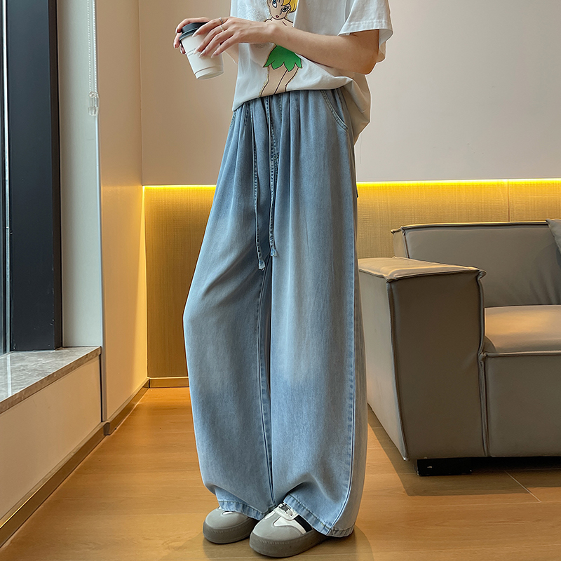 Slim drape jeans wide leg ice silk pants for women