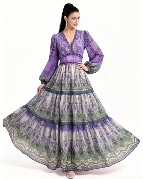 Fashion pinched waist printing dress