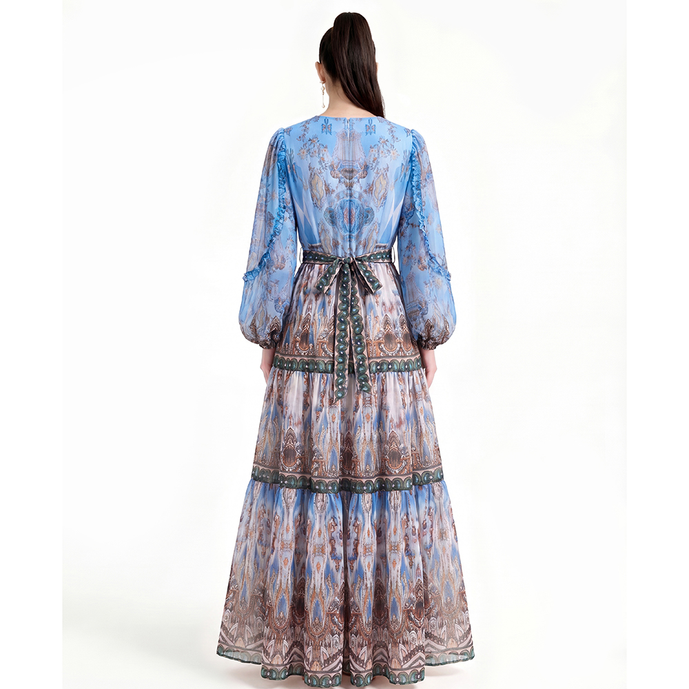Fashion pinched waist printing dress