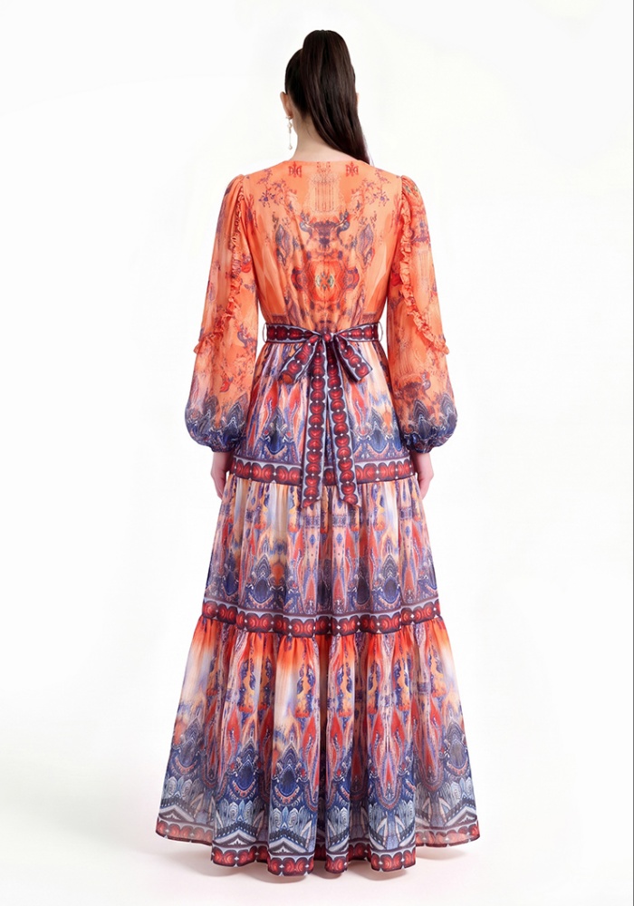 Fashion pinched waist printing dress