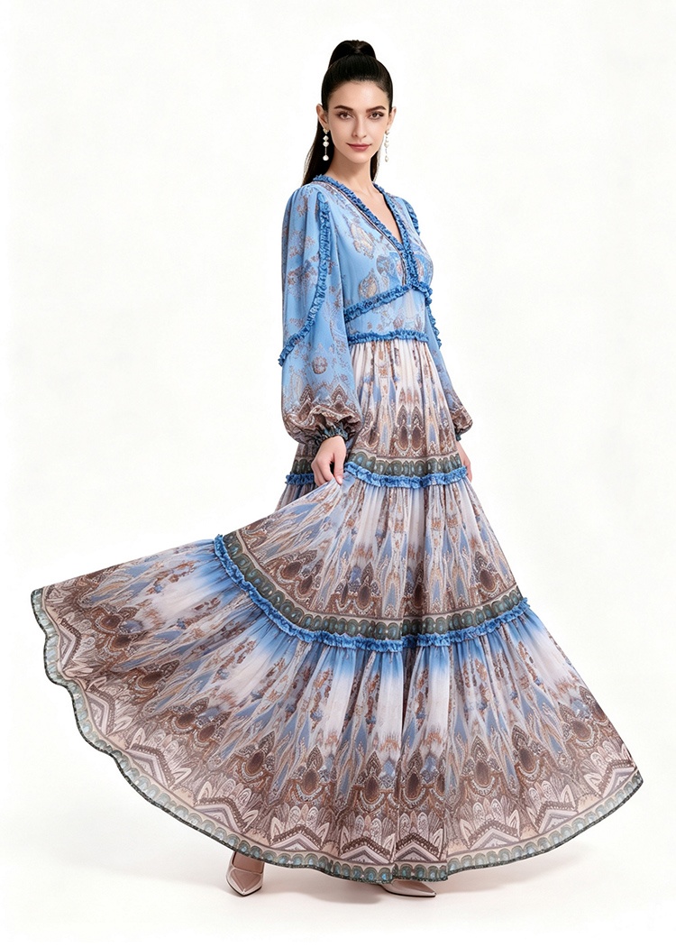 Fashion pinched waist printing dress