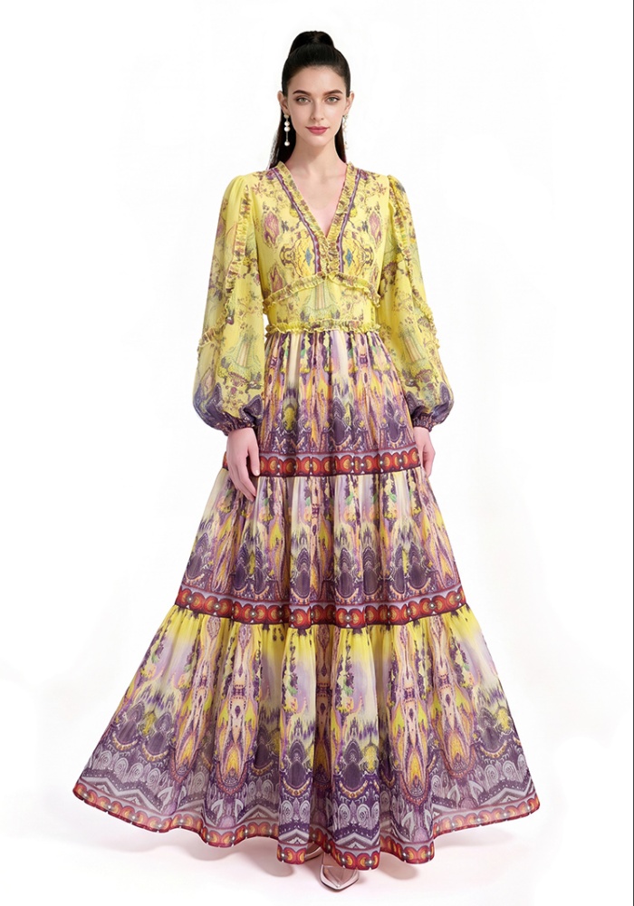 Fashion pinched waist printing dress