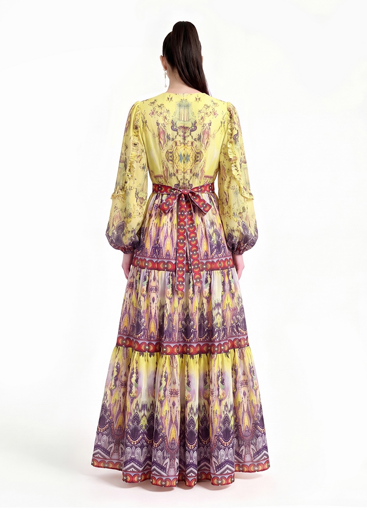 Fashion pinched waist printing dress