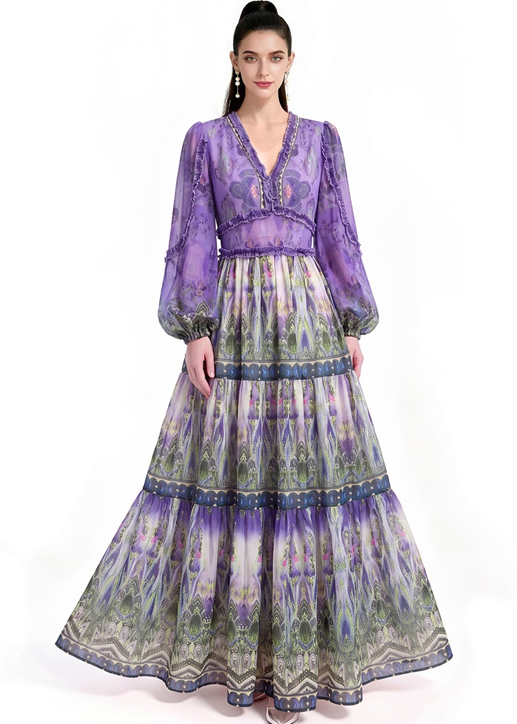 Fashion pinched waist printing dress