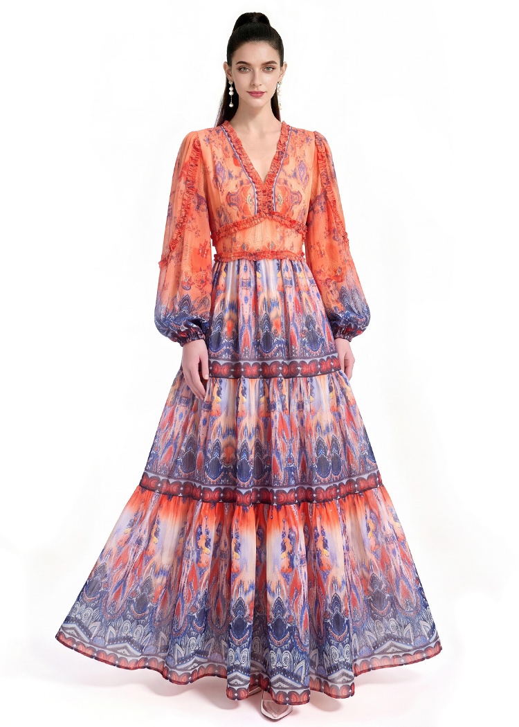 Fashion pinched waist printing dress