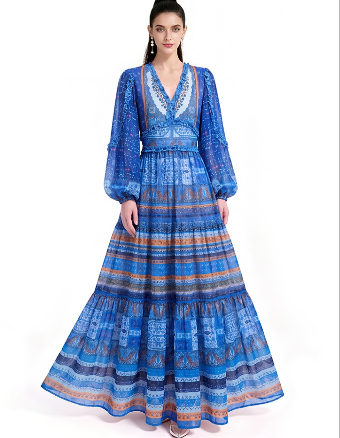 Big skirt long sleeve printing dress