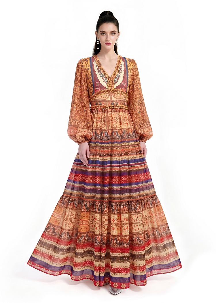 Big skirt long sleeve printing dress