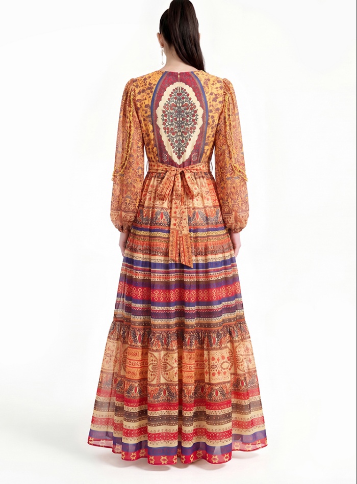 Big skirt long sleeve printing dress