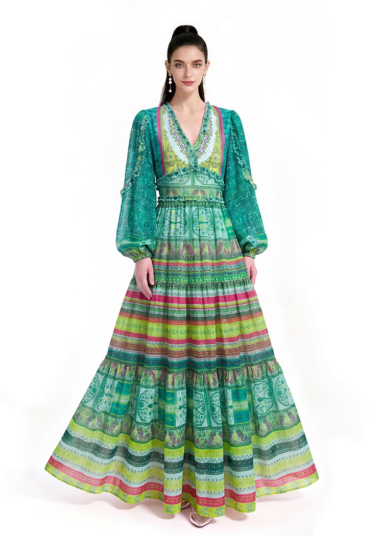 Big skirt long sleeve printing dress