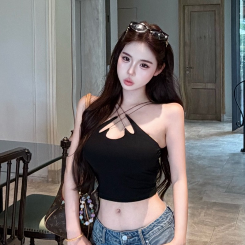 Cross hollow halter spicegirl beauty back sexy tops