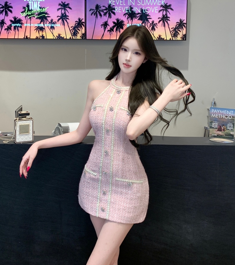Ladies chanelstyle T-back slim package hip dress