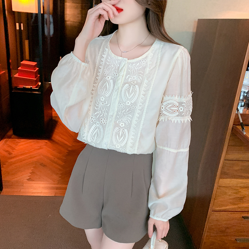 All-match Korean style long sleeve round neck shirt
