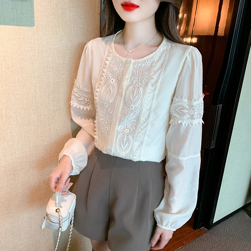 All-match Korean style long sleeve round neck shirt