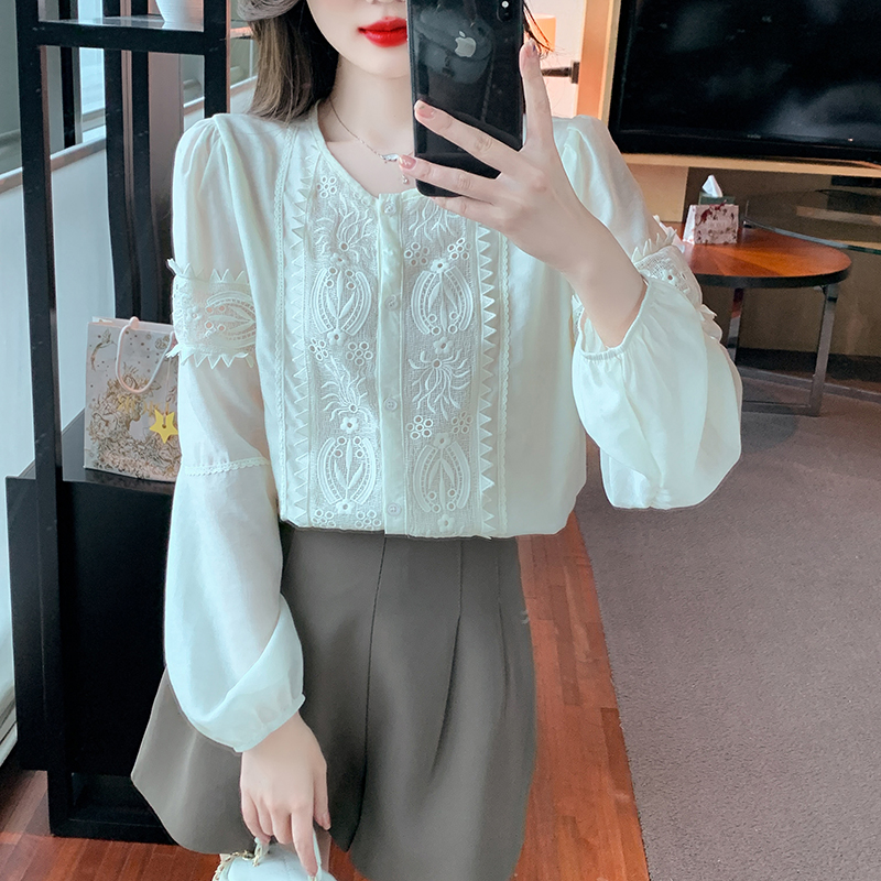 All-match Korean style long sleeve round neck shirt