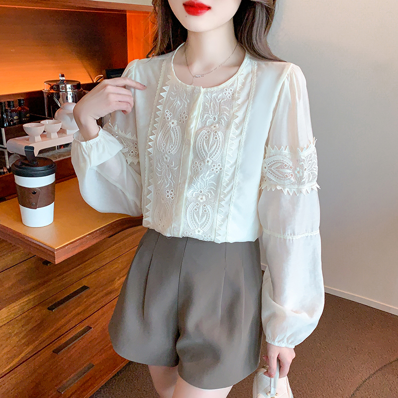 All-match Korean style long sleeve round neck shirt