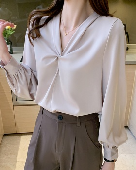 Long sleeve autumn tops all-match V-neck shirt