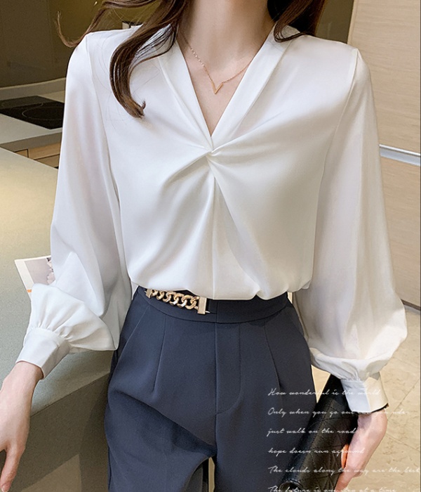 Long sleeve autumn tops all-match V-neck shirt