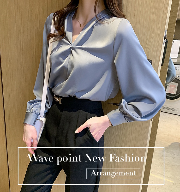 Long sleeve autumn tops all-match V-neck shirt