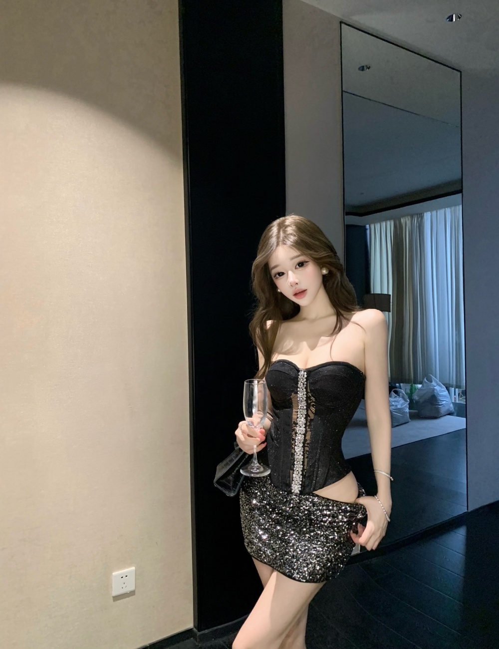 Package hip wrapped chest skirt ladies tops 2pcs set