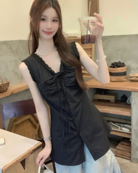 Slim pinched waist all-match tops lace summer vest for women