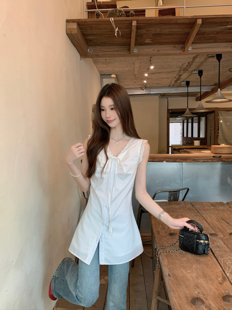 Slim pinched waist all-match tops lace summer vest for women