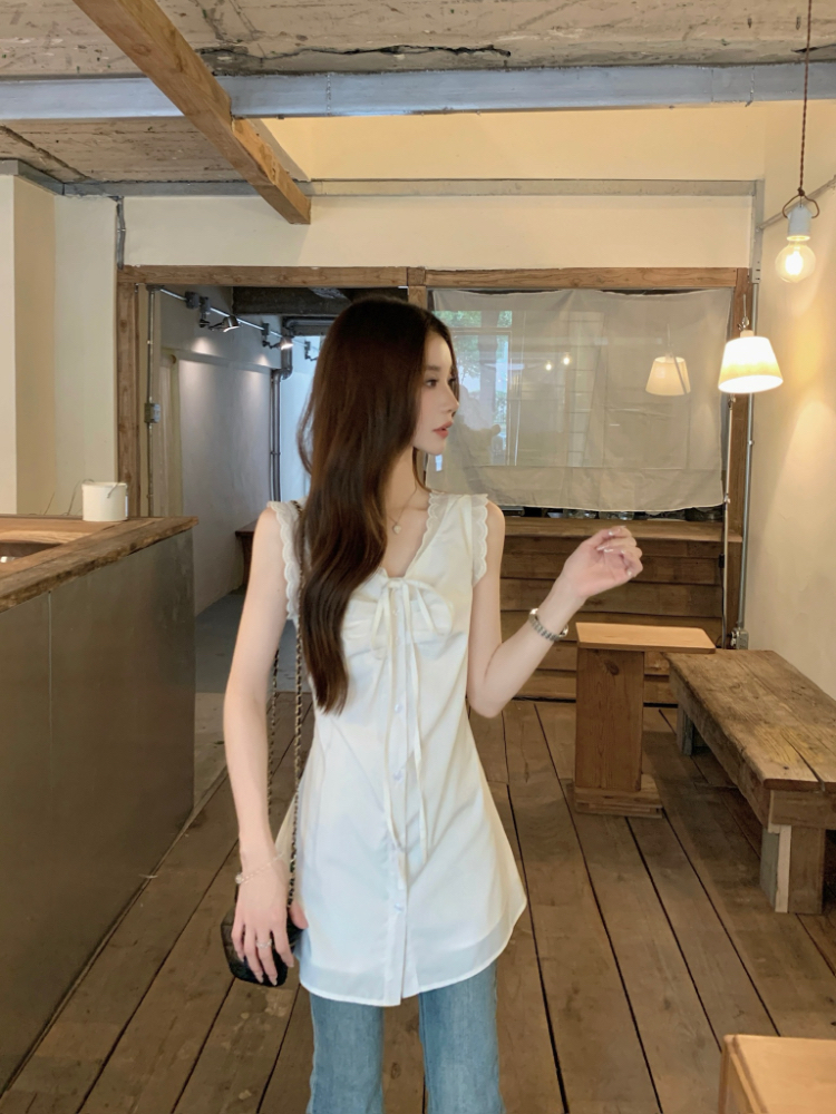 Slim pinched waist all-match tops lace summer vest for women