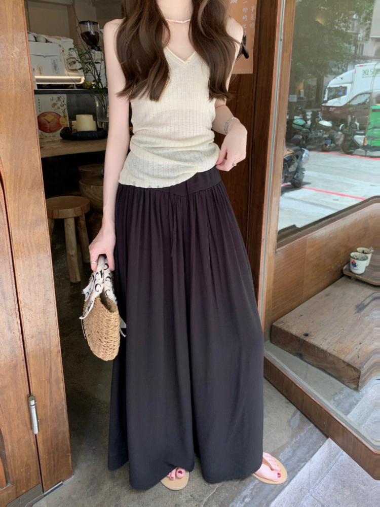 High waist slim lazy casual pants drawstring summer culottes