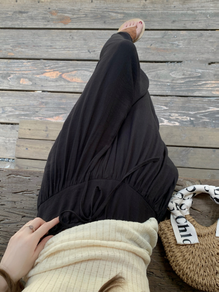 High waist slim lazy casual pants drawstring summer culottes