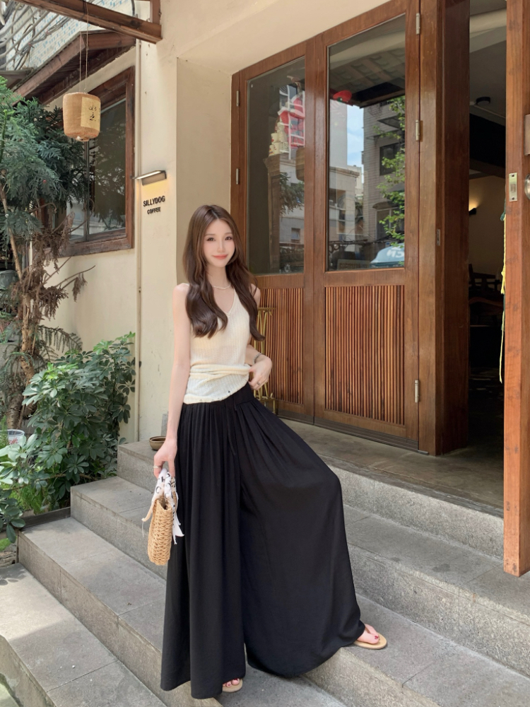 High waist slim lazy casual pants drawstring summer culottes