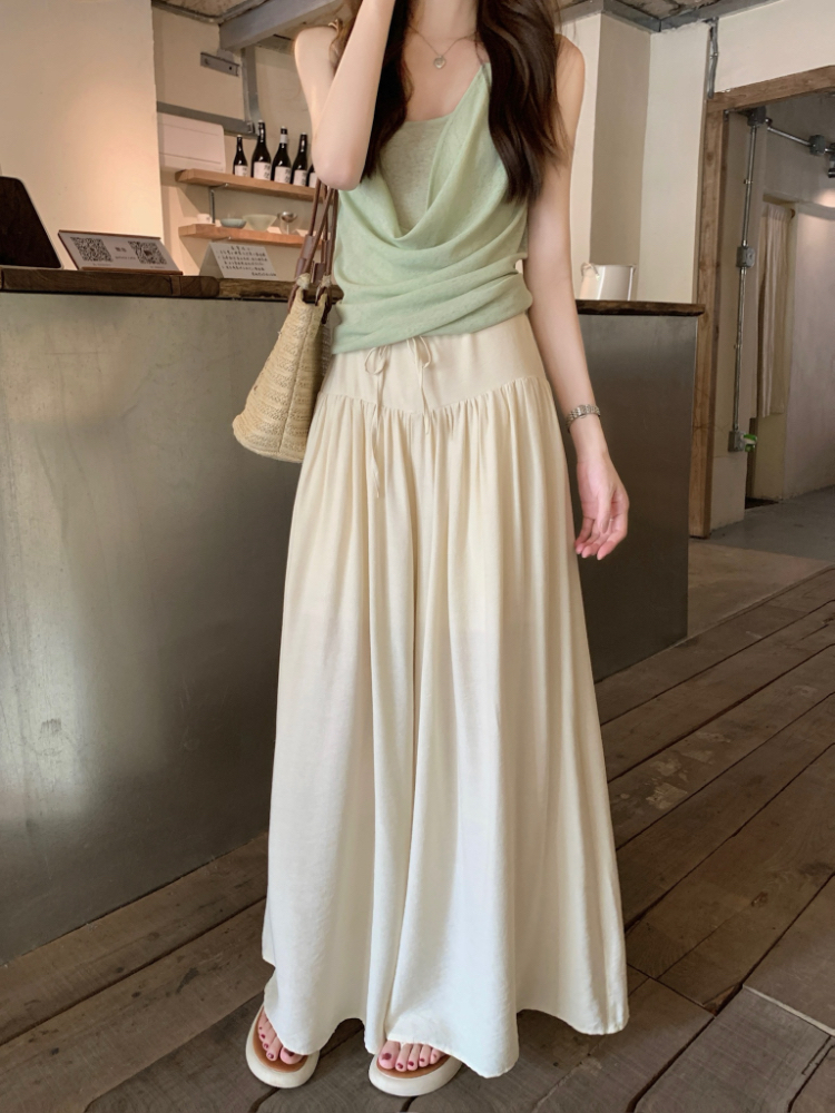 High waist slim lazy casual pants drawstring summer culottes
