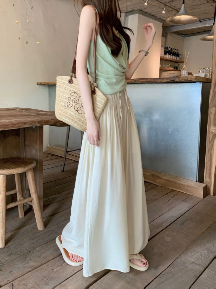 High waist slim lazy casual pants drawstring summer culottes