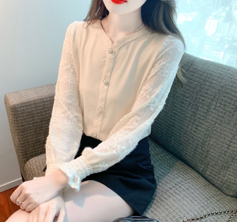 Simple V-neck small shirt autumn chiffon shirt