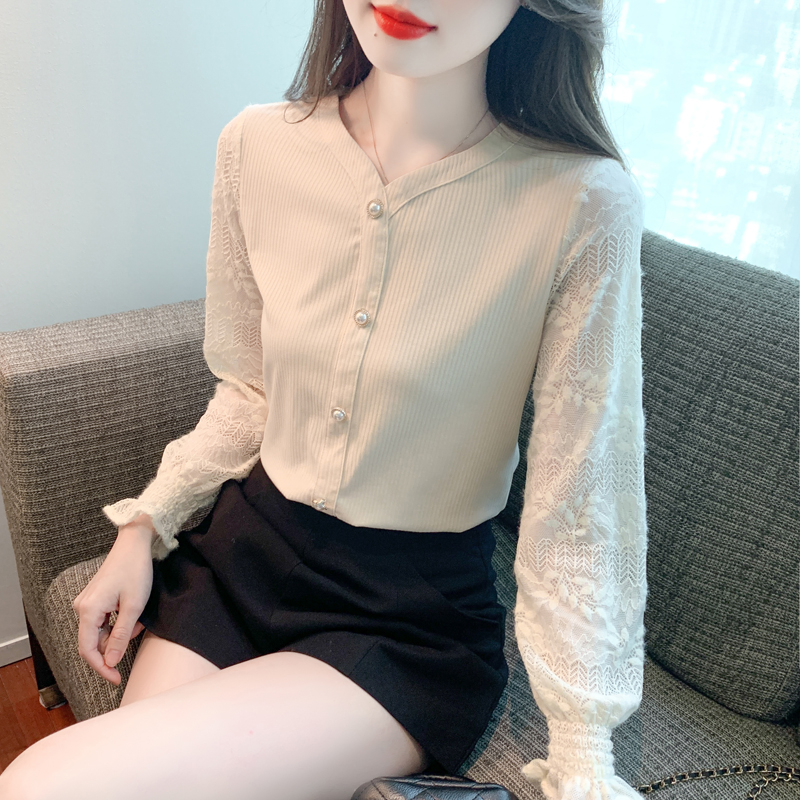 Simple V-neck small shirt autumn chiffon shirt