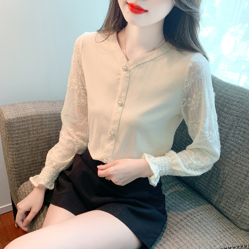 Simple V-neck small shirt autumn chiffon shirt