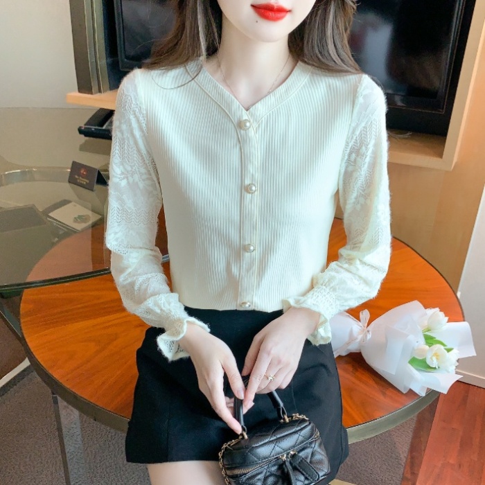 Simple V-neck small shirt autumn chiffon shirt