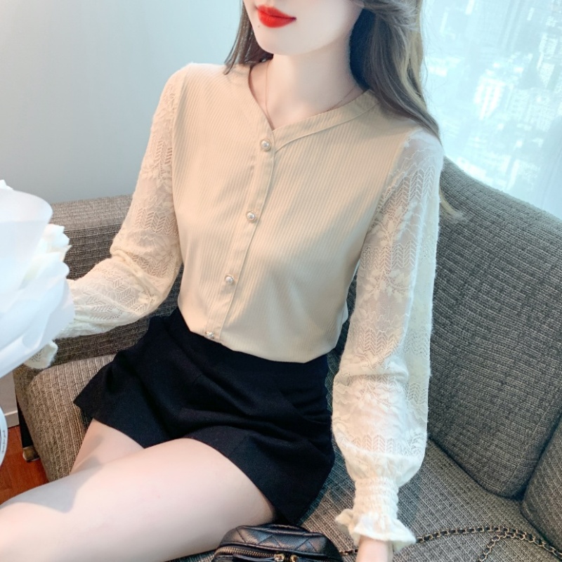 Simple V-neck small shirt autumn chiffon shirt